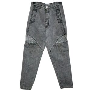 VTG 80's Brooks Black Acid Mom Jeans Knee Pockets High Waist Bareback Sz 9/10